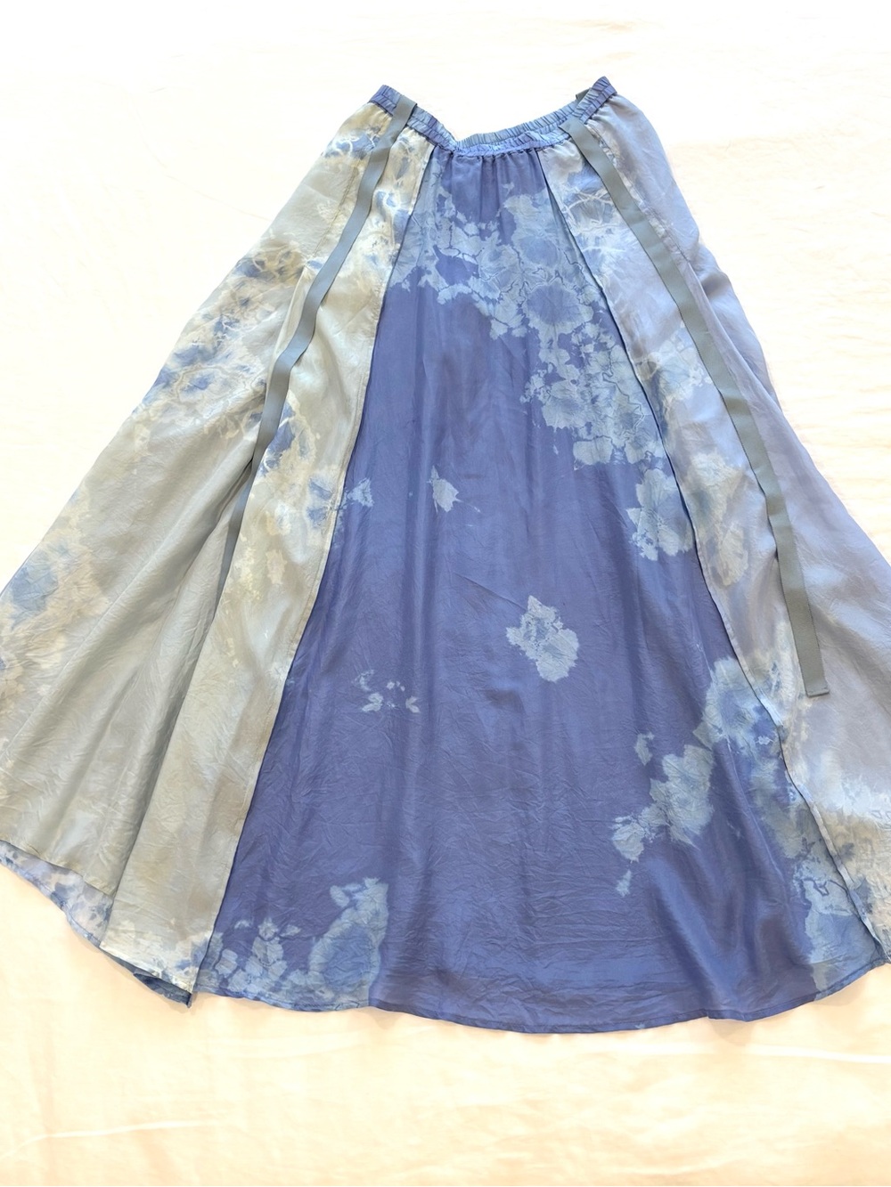 Raquel Allegra Silk Blue Tie-Dye A-Line Maxi Skirt